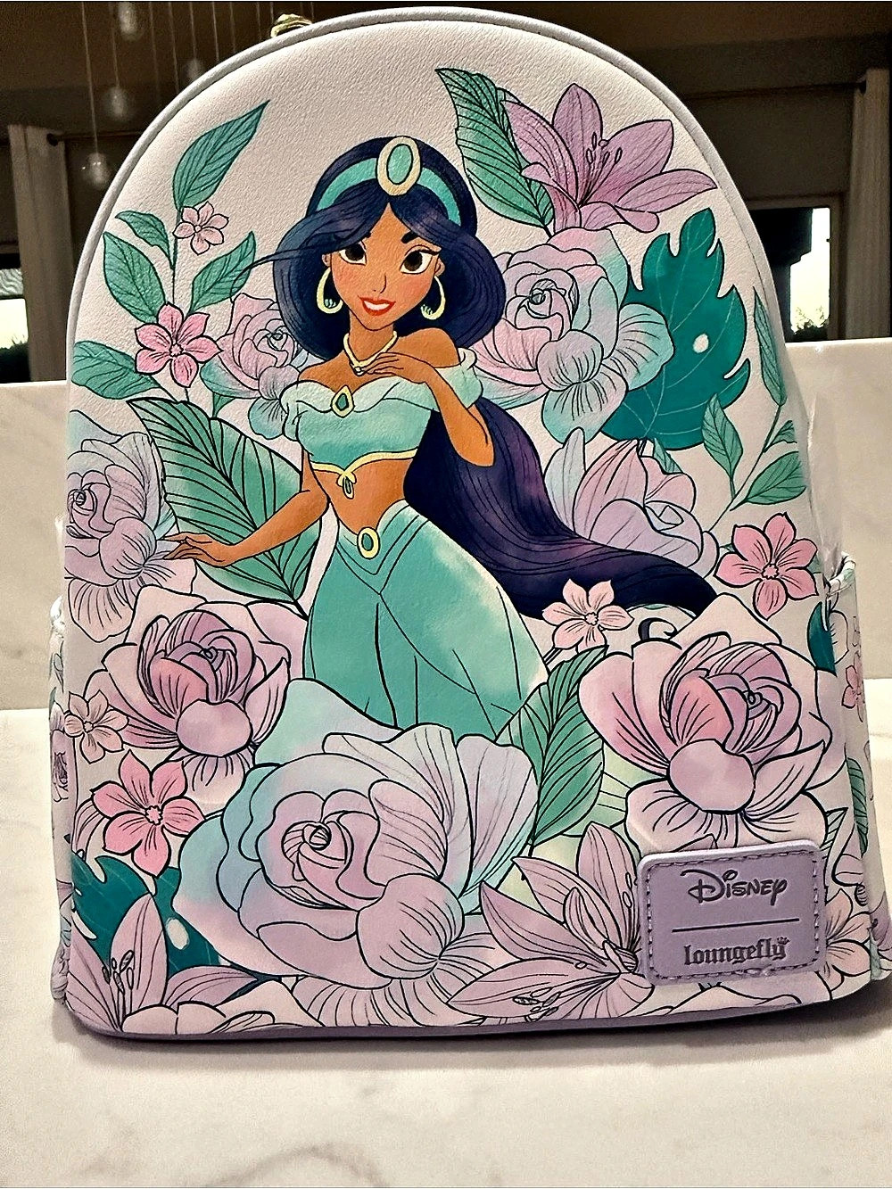 Loungefly Disney Aladdin Jasmine Floral Mini Backpack Purple & Green